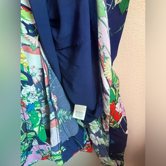 Maeve Anthropologie Spirited Navy Floral Stripe Print Faux Wrap Midi Dress 16 - Picture 8 of 13